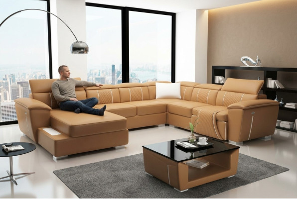 Ledersofa Design Couch Polster Sitz Wohnlandschaft Ecksofa Big Sofa G8048 U-Form