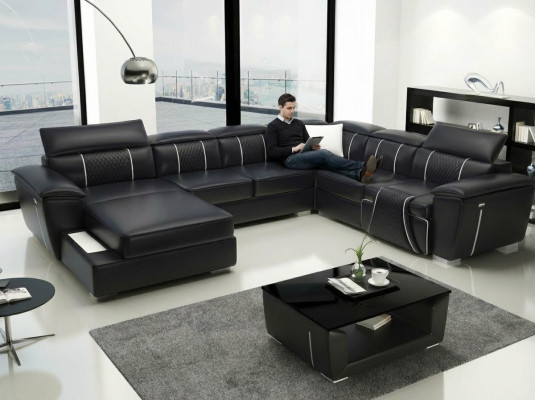 Ledersofa Couch Polster Designersofa Leder Sofas Sofa U-Form G8048 Schwarz Neu