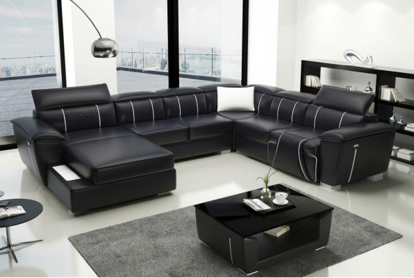 Ledersofa Couch Polster Designersofa Leder Sofas Sofa U-Form G8048 Schwarz Neu