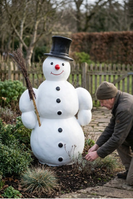 Figur Skulptur Figuren Steinfigur Beton Dekoration Weihnachten Schneemann Deko