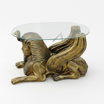 Ägypten Glastisch Couch Neu Beistell Glas Tische Pharao Sphinx Oval Tisch Gold