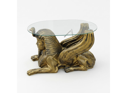 Ägypten Glastisch Couch Neu Beistell Glas Tische Pharao Sphinx Oval Tisch Gold