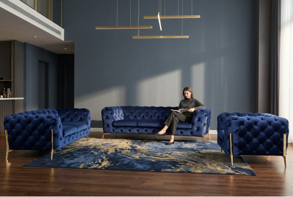 Luxus Textil Stoff Sofa Couch Polster Sitz 3+1 Garnitur Chesterfield Garnituren