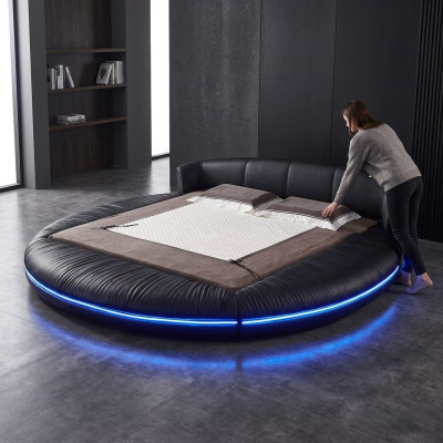 Rund Design Betten Leder Rundes Bett Doppel Luxus Hotel Gestell Schlaf Sofort