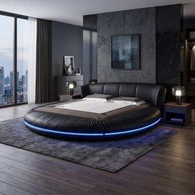 Rund Design Betten Leder Rundes Bett Doppel Luxus Hotel Gestell Schlaf Sofort