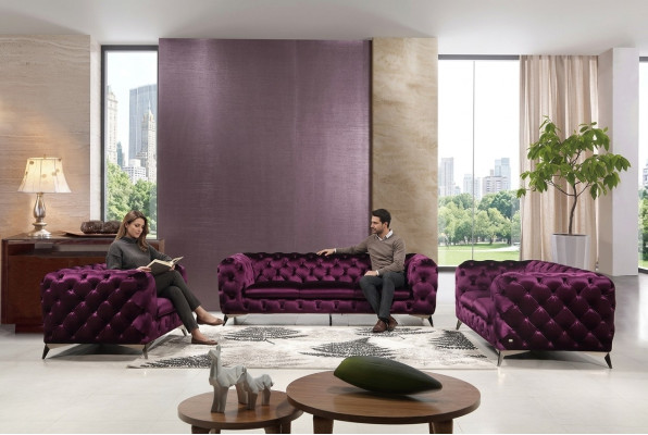 Sofa Chesterfield Polster Couch XXL Big Garnitur Textil 2+1+1 designer
