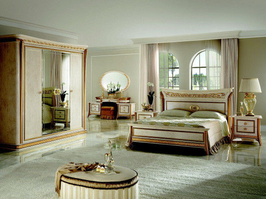 Bett + Nachttisch royal Schlafzimmer Polsterbett Rokoko Designer Möbel