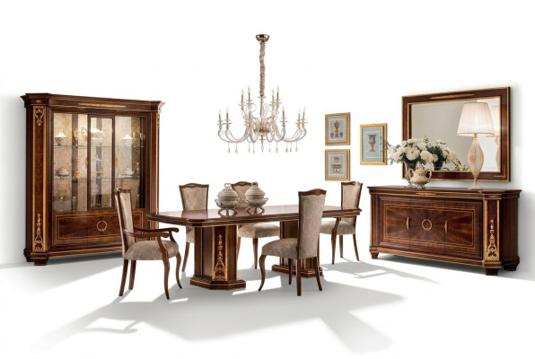 Komplett Esszimmer Vitrine Tisch 6x Stühle Kommode Spiegel Set Garnitur