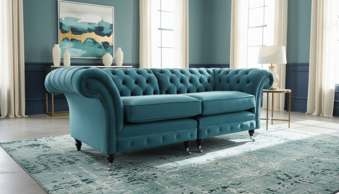 3 Sitzer 210cm Luxus Bank Sofa Couch Turkis Wohnzimmer Kanzlei Möbel Sofas Neu