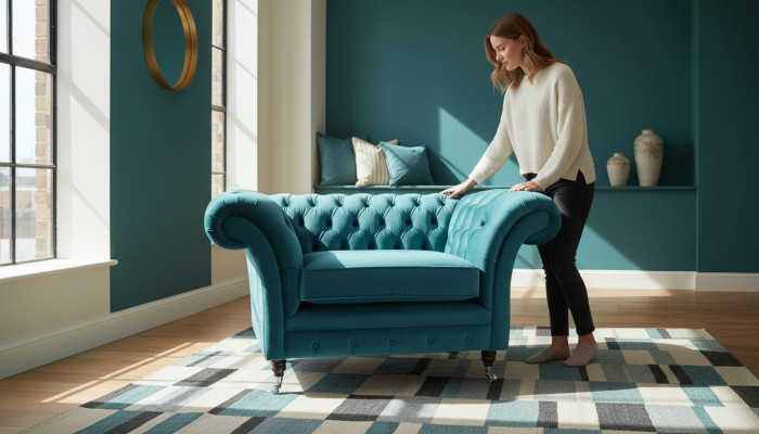 Chesterfield Sessel Fernseh Couch 1 Sitzer Sofa Textil Stoff Couchen Polster 136