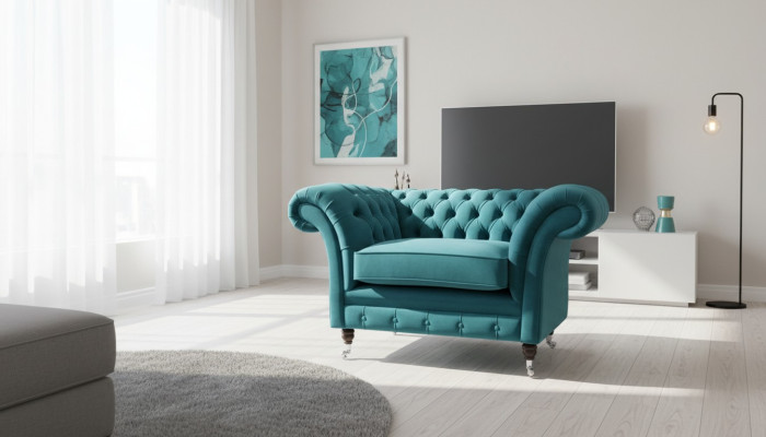 Chesterfield Sessel Fernseh Couch 1 Sitzer Sofa Textil Stoff Couchen Polster 136