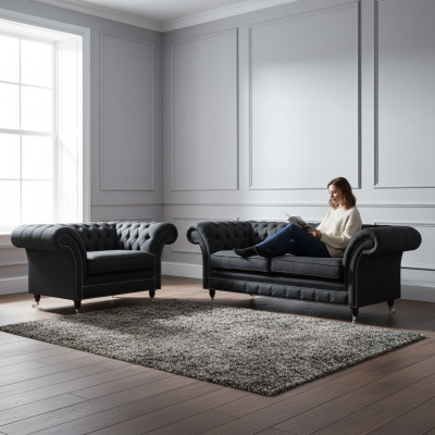 3+1 Sitzer Edle Designer Chesterfield Couch Garnitur Textil Polster Leder Sofa
