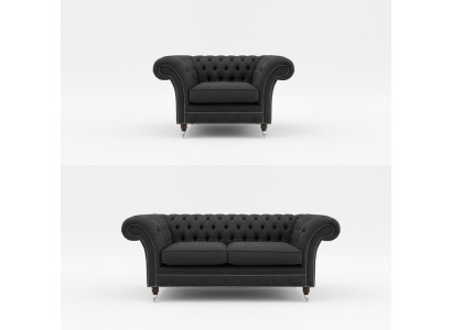 3+1 Sitzer Edle Designer Chesterfield Couch Garnitur Textil Polster Leder Sofa
