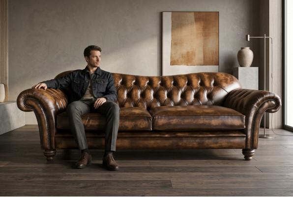 Ledersofa Sofa Couch Garnitur  Sofas Couchen Chesterfield Leder Polster 3 Sitzer