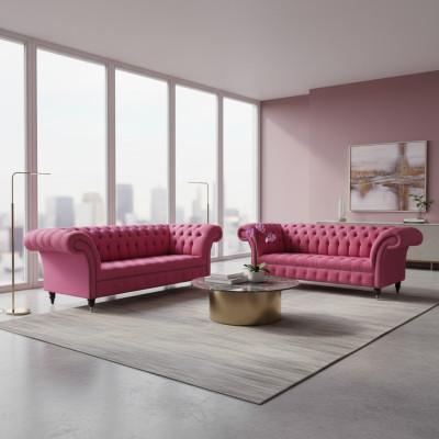 3+2 Sofagarnitur Chesterfield Textil Stoff Sofa Couchen Polster Set Garnituren