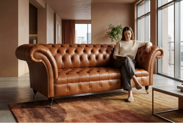 Antik Braune Chesterfield Couch Sofa  Polster Couchen Sofas Leder Texil 3 Sitzer