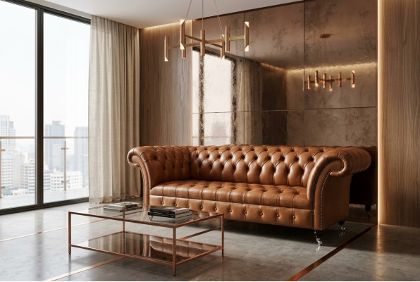 Antik Braune Chesterfield Couch Sofa  Polster Couchen Sofas Leder Texil 3 Sitzer