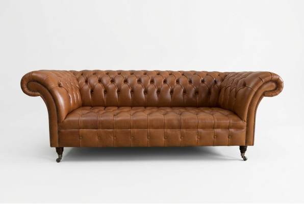 Antik Braune Chesterfield Couch Sofa  Polster Couchen Sofas Leder Texil 3 Sitzer