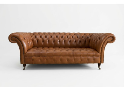 Antik Braune Chesterfield Couch Sofa  Polster Couchen Sofas Leder Texil 3 Sitzer