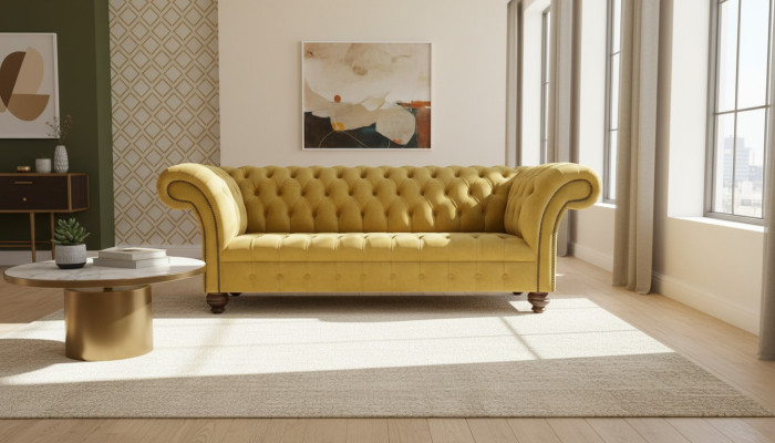 3 Sitzer Chesterfield Sofas Design Luxus Couch Sofa Couchen XXL Stoff Polster