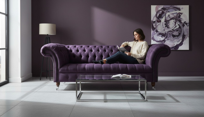 3 Sitzer Chesterfield Polster Sofas Design Luxus Couch Sofa Leder Couchen Lila