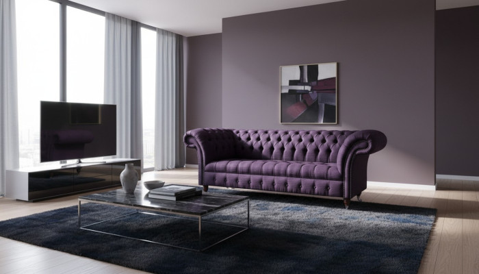 3 Sitzer Chesterfield Polster Sofas Design Luxus Couch Sofa Leder Couchen Lila