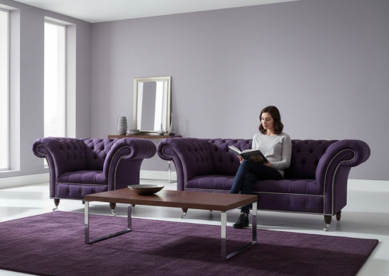 2+1 Sofagarnitur Chesterfield Textil Sofa Couchen Polster Set Garnituren