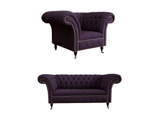 2+1 Sofagarnitur Chesterfield Textil Sofa Couchen Polster Set Garnituren