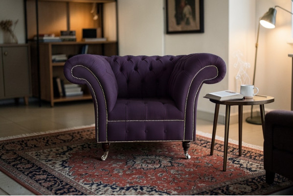Lila Chesterfield Couch Sofa Polster 1 Sitzer Couchen Sitz Garnitur Sofas Neu