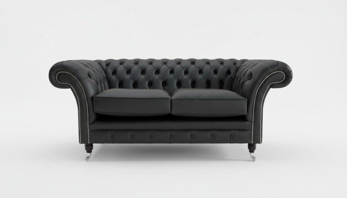 2 Sitzer Couch Polster Sofa Textil Stoff Chesterfield Couchen Garnitur Schwarz