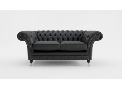 2 Sitzer Couch Polster Sofa Textil Stoff Chesterfield Couchen Garnitur Schwarz