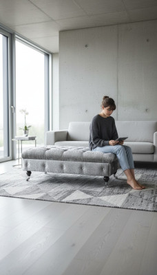 Chesterfield Textil Hocker XXL Big Fußhocker Polster Sofas Bank Luxus Stoff