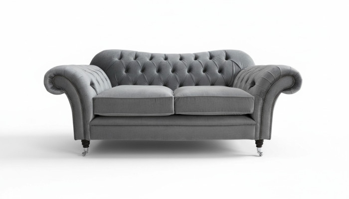 2 Sitzer Couch Polster Sofa Textil Stoff Chesterfield Couchen Garnitur Grau -Neu