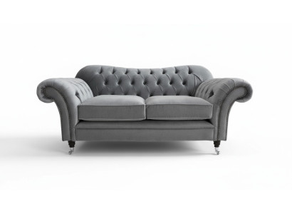2 Sitzer Couch Polster Sofa Textil Stoff Chesterfield Couchen Garnitur Grau -Neu