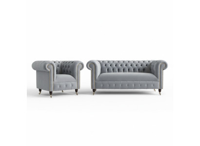 3+2+1 Sofagarnitur Chesterfield Polster Sofa Sofas Couchen Couch Leder Grau Neu