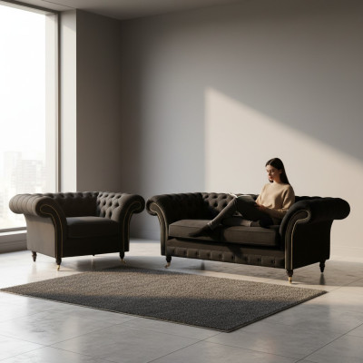 3+2+1 Sofagarnitur Chesterfield Polster Sofa Sofas Couchen Textil Couch Leder