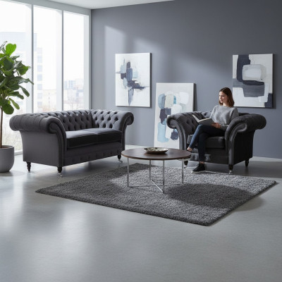 3+2+1 Sofagarnitur Chesterfield Polster Sofa Leder Sofas Couchen Textil Couch