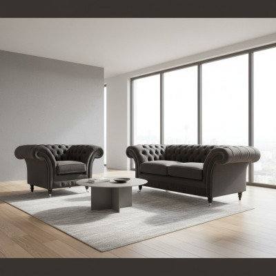 3+2+1 Sofagarnitur Chesterfield Polster Sofa Leder Sofas Couchen Textil Couch