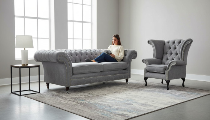 3+2 Sitzer + Ohrensessel Chesterfield Sofagarnitur Sofa Couch Polster Couchen