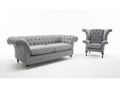 3+2 Sitzer + Ohrensessel Chesterfield Sofagarnitur Sofa Couch Polster Couchen