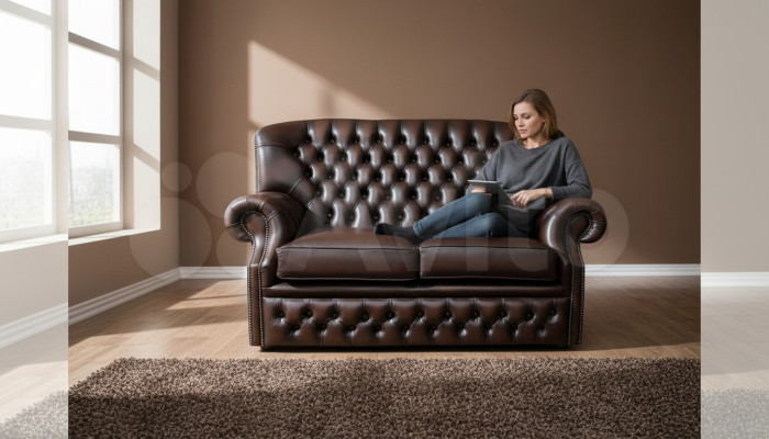 2 Sitzer Couch Polster Ohrensofa Chesterfield Leder Couchen Sofas Garnitur Neu
