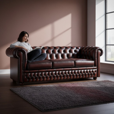 3 Sitzer Couch Polster Chesterfield Antik Braun Sofa Couchen Sitz Garnitur Neu