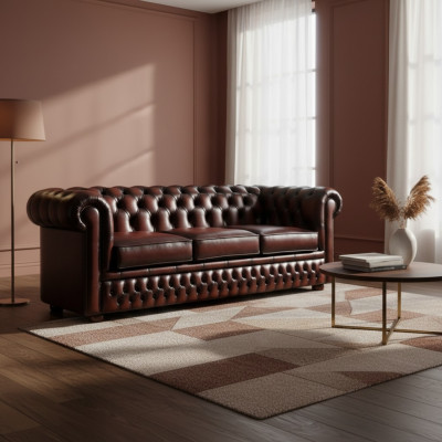 3 Sitzer Couch Polster Chesterfield Antik Braun Sofa Couchen Sitz Garnitur Neu