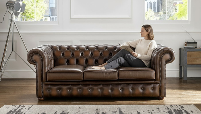 3 Sitzer Couch Polster Chesterfield  Sofa Couchen Sitz Garnitur Neu Antik Braun