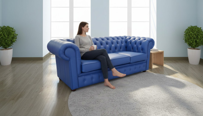 3 Sitzer Blaue Kunstleder Leder Couchen Sofa Polster Couchen Sofas Garnitur Neu