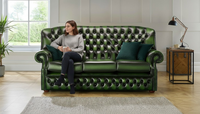 3 Sitzer Antik Grüne Leder Neu Couchen Sofa Polster Sofas Garnitur Chesterfield