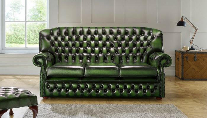 3 Sitzer Antik Grüne Leder Neu Couchen Sofa Polster Sofas Garnitur Chesterfield
