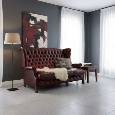 3 Sitzer Sofa Couch Sitz Garnitur Hohe Rückenlehne Chesterfield Leder Polster