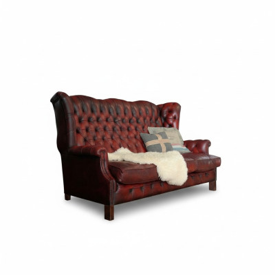 3 Sitzer Sofa Couch Sitz Garnitur Hohe Rückenlehne Chesterfield Leder Polster