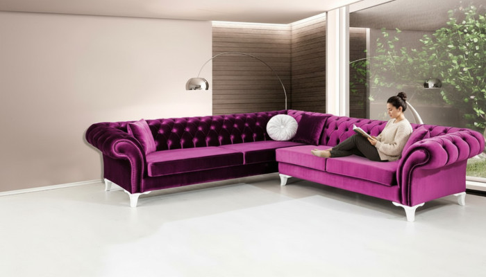 Ecksofa Ledersofa Sofa Polster Eck Couch Garnitur Sitz Design Pink Chesterfield